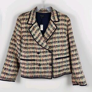 NWT Talbots Cafe Tweed Blazer Jacket Womens 20W Blue Trim Lined Double Breasted